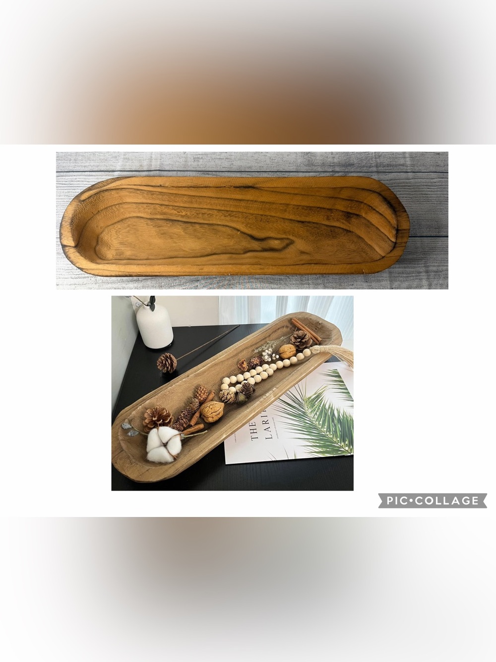 Dough Bowl Handcrafted Long Wooden Tray - Natural Brown